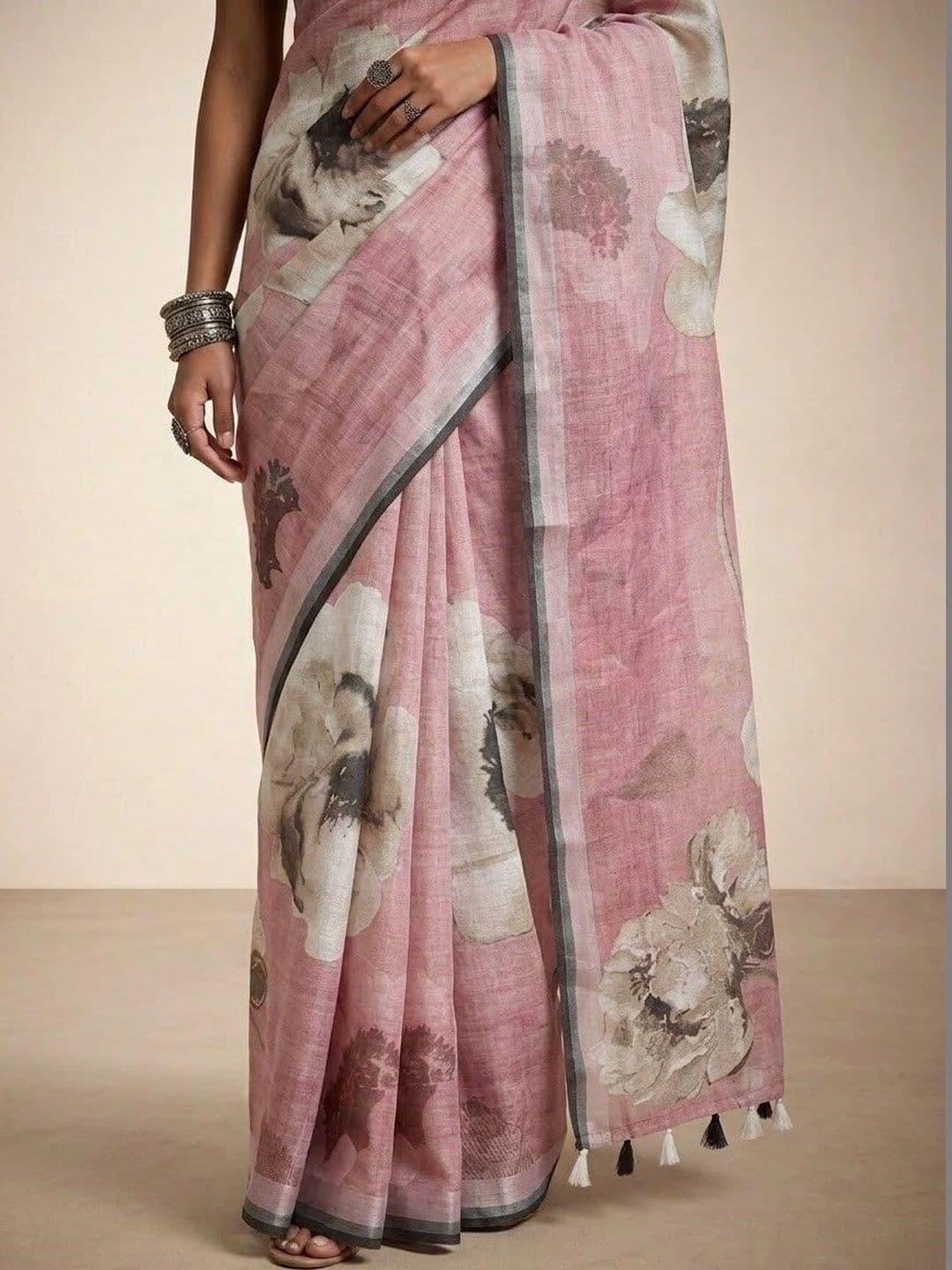 Anouk Floral Pure Linen Saree thumbnail 5
