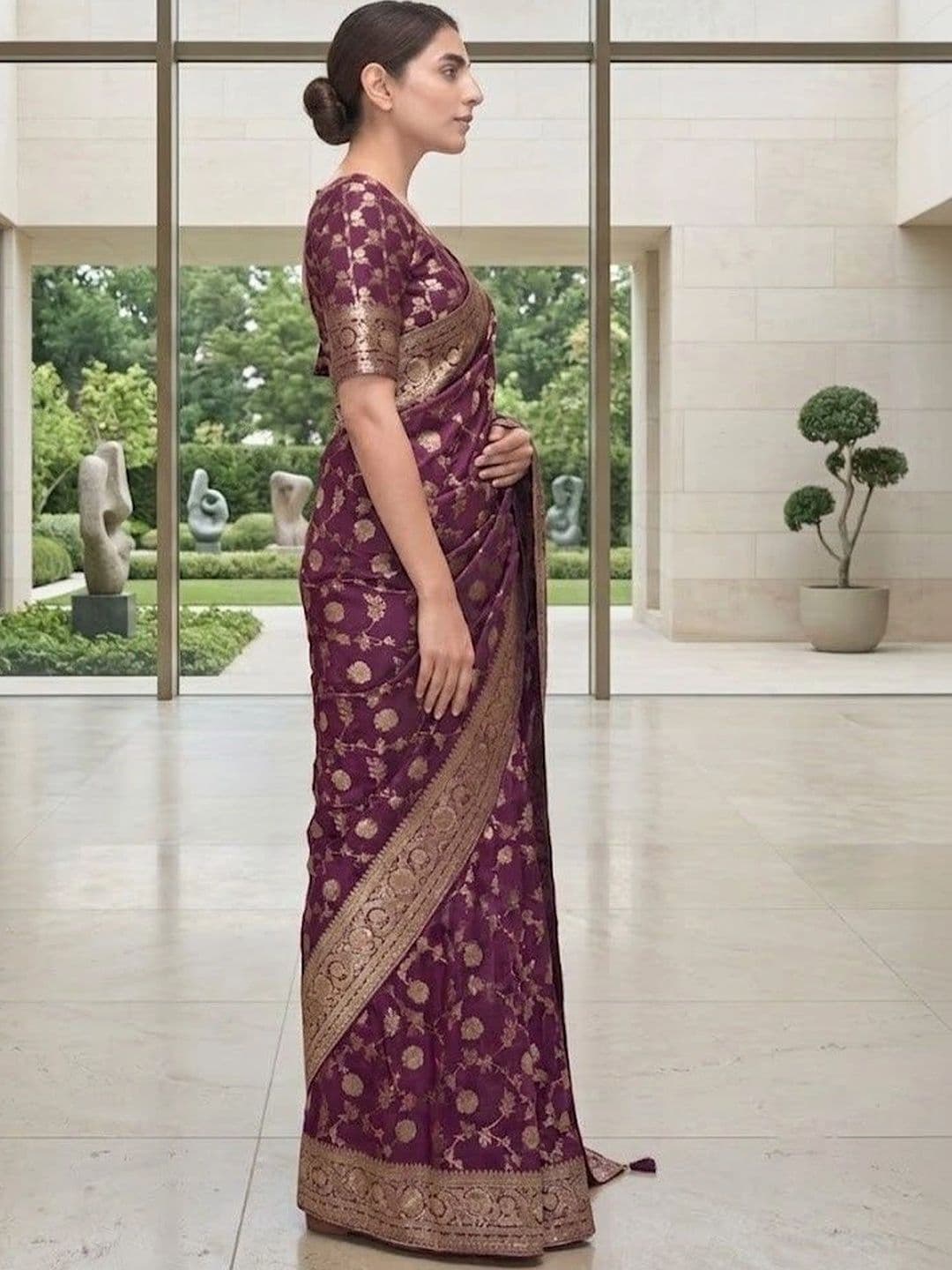Zankhi Hosiery Woven Design Zari Art Silk Banarasi Saree thumbnail 2
