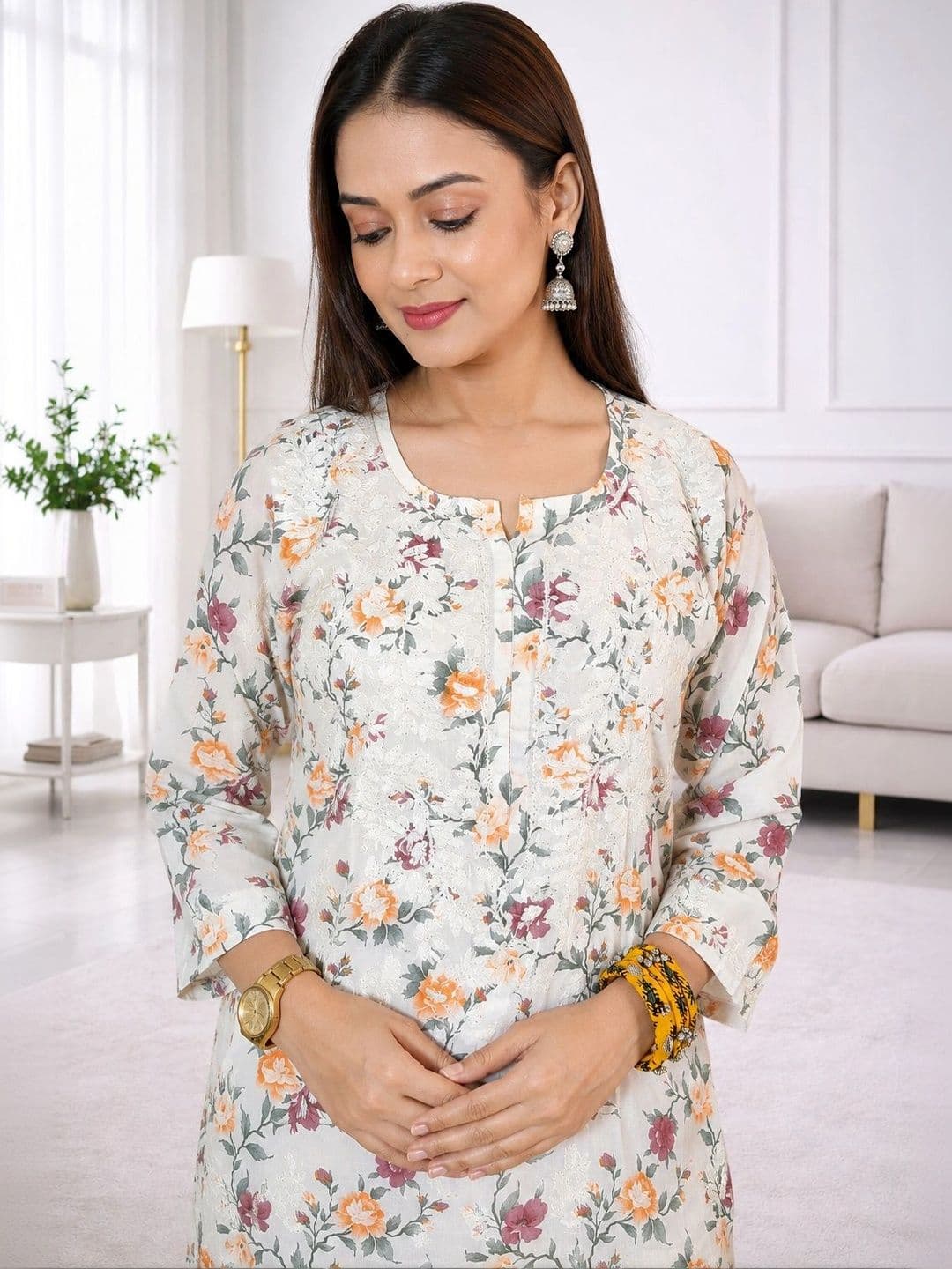 Corrdon Women Floral Printed Regular Thread Work Pure Cotton Kurta with Palazzos thumbnail 2