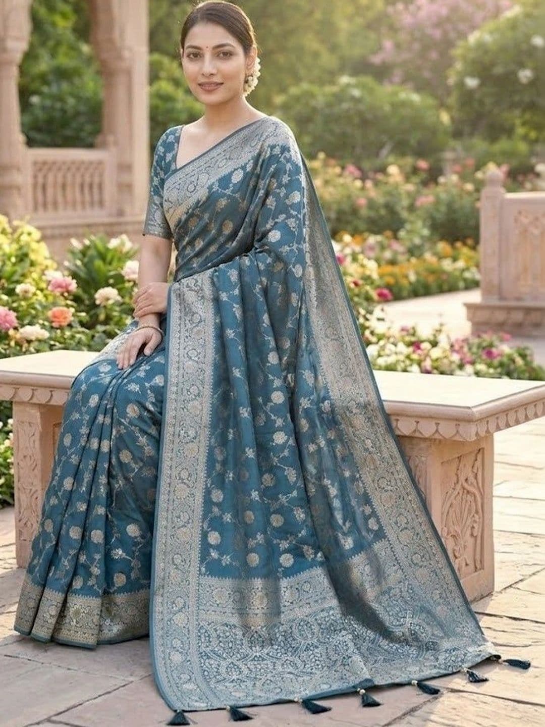 AmiFashion Woven Design Zari Art Silk Banarasi Saree thumbnail 2