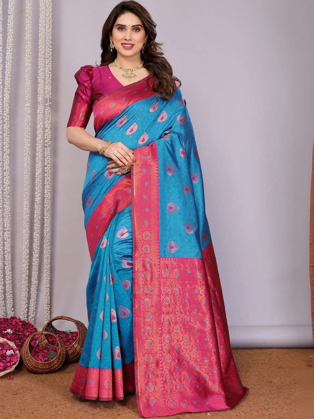 VS MALL Women Ethnic Motifs Zari Banarasi Saree - view 1