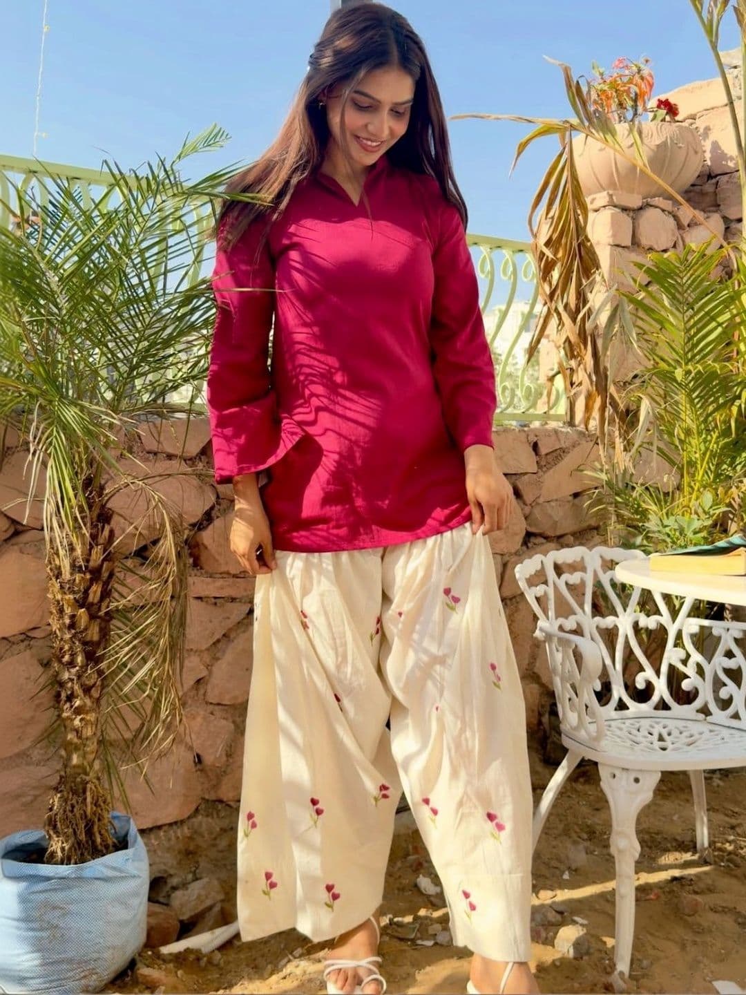 TWINS LADY Women Floral Regular Chanderi Cotton Kurta with Patiala - view 1