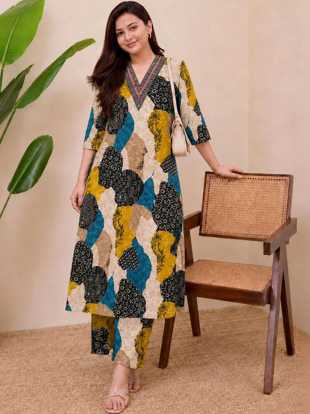 SZN Women Printed Regular Kurta with Trousers thumbnail 2