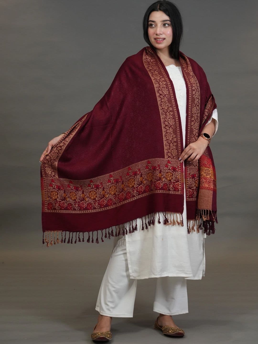 S.T. Women Floral Woven Design Acrylic Shawl thumbnail 4