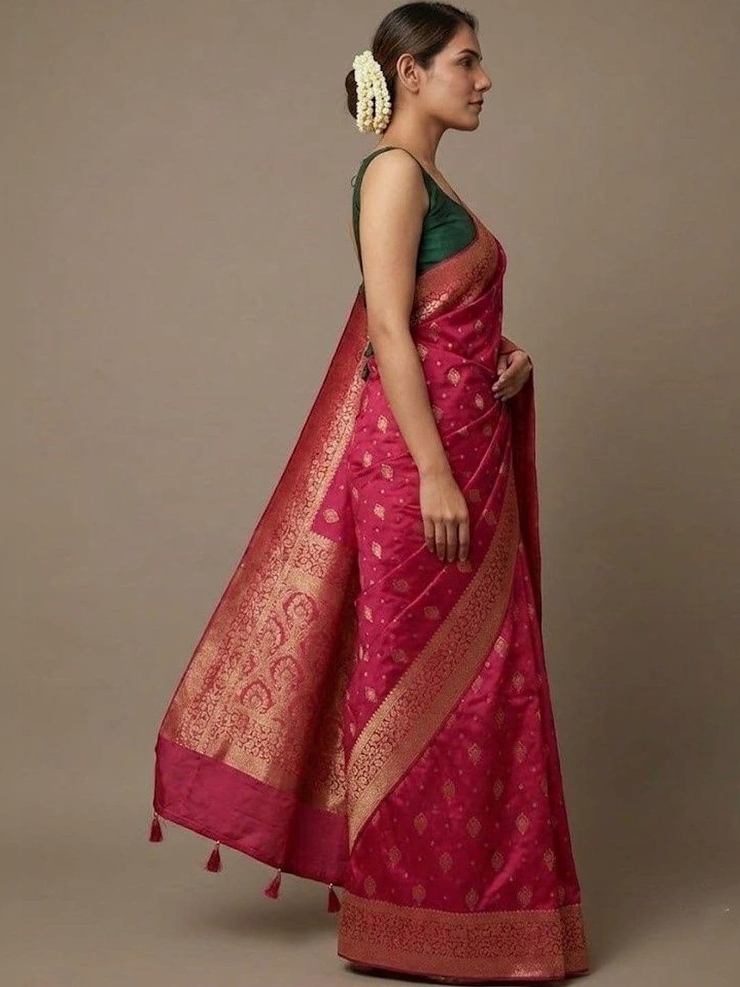 ZARA STAR Woven Design Zari Art Silk Banarasi Saree thumbnail 3