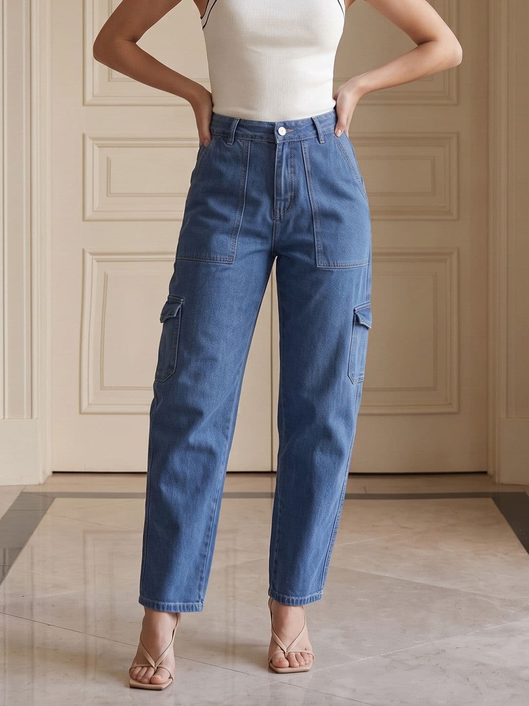 all about you Women Barrel Fit Cargo High-Rise Stretchable Jeans - view 1