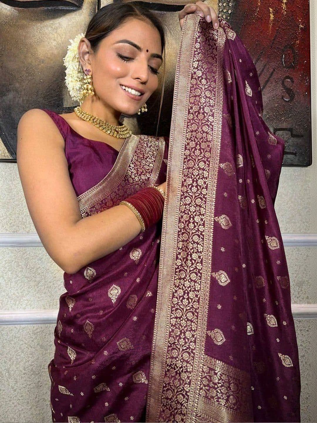 VelvetHue Woven Design Zari Art Silk Banarasi Saree thumbnail 4