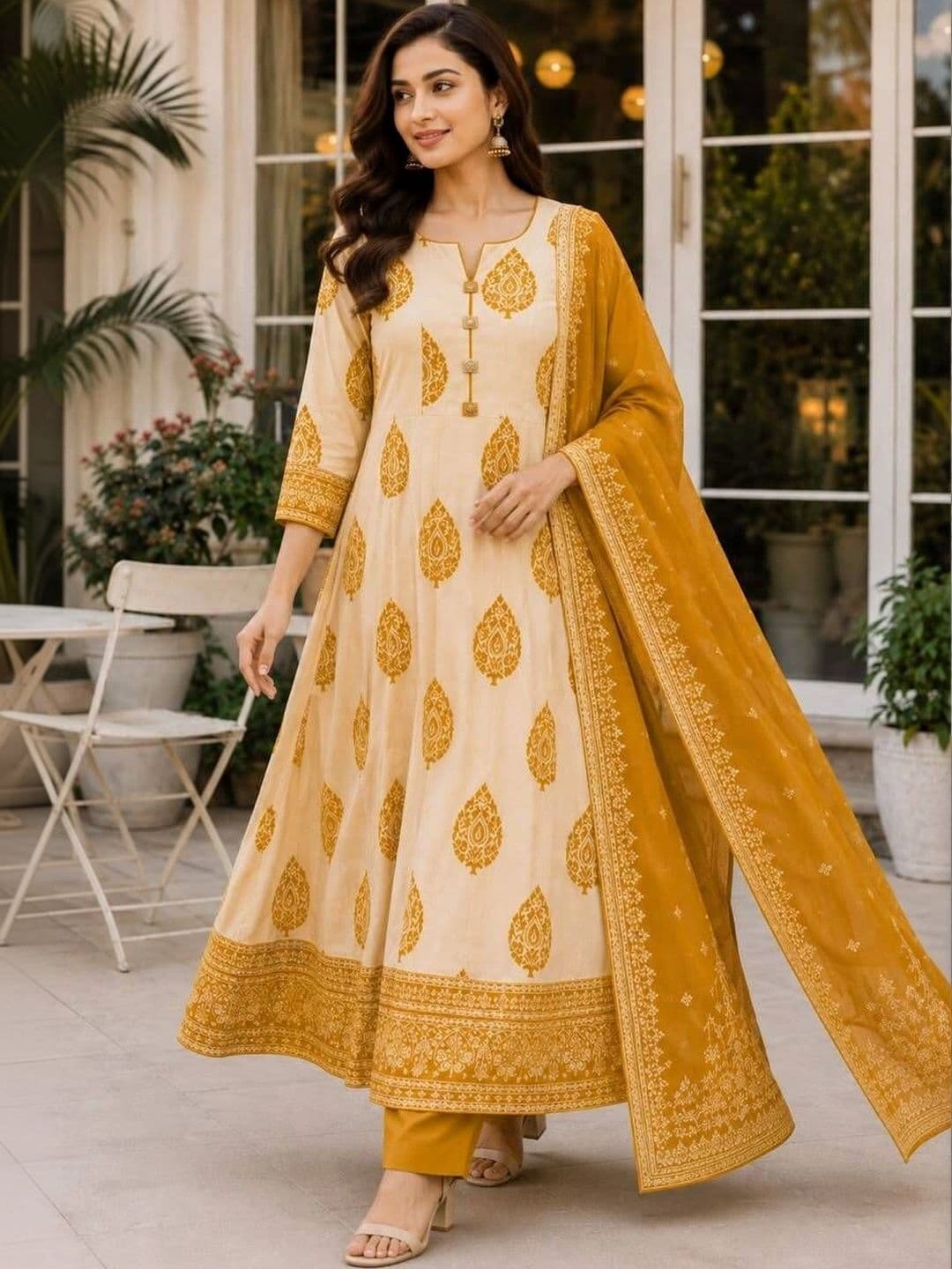 Sangria Women Ethnic Motifs Printed Regular Pure Cotton Kurta with Trousers & With Dupatta thumbnail 4