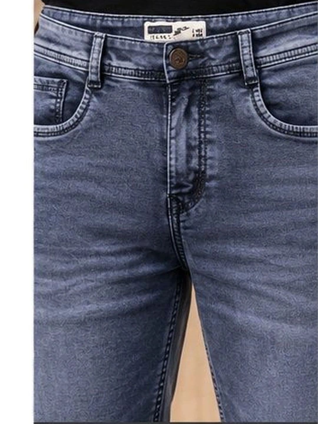 Global Jeans Men Regular Fit Mid-Rise Low Distress Jeans thumbnail 6