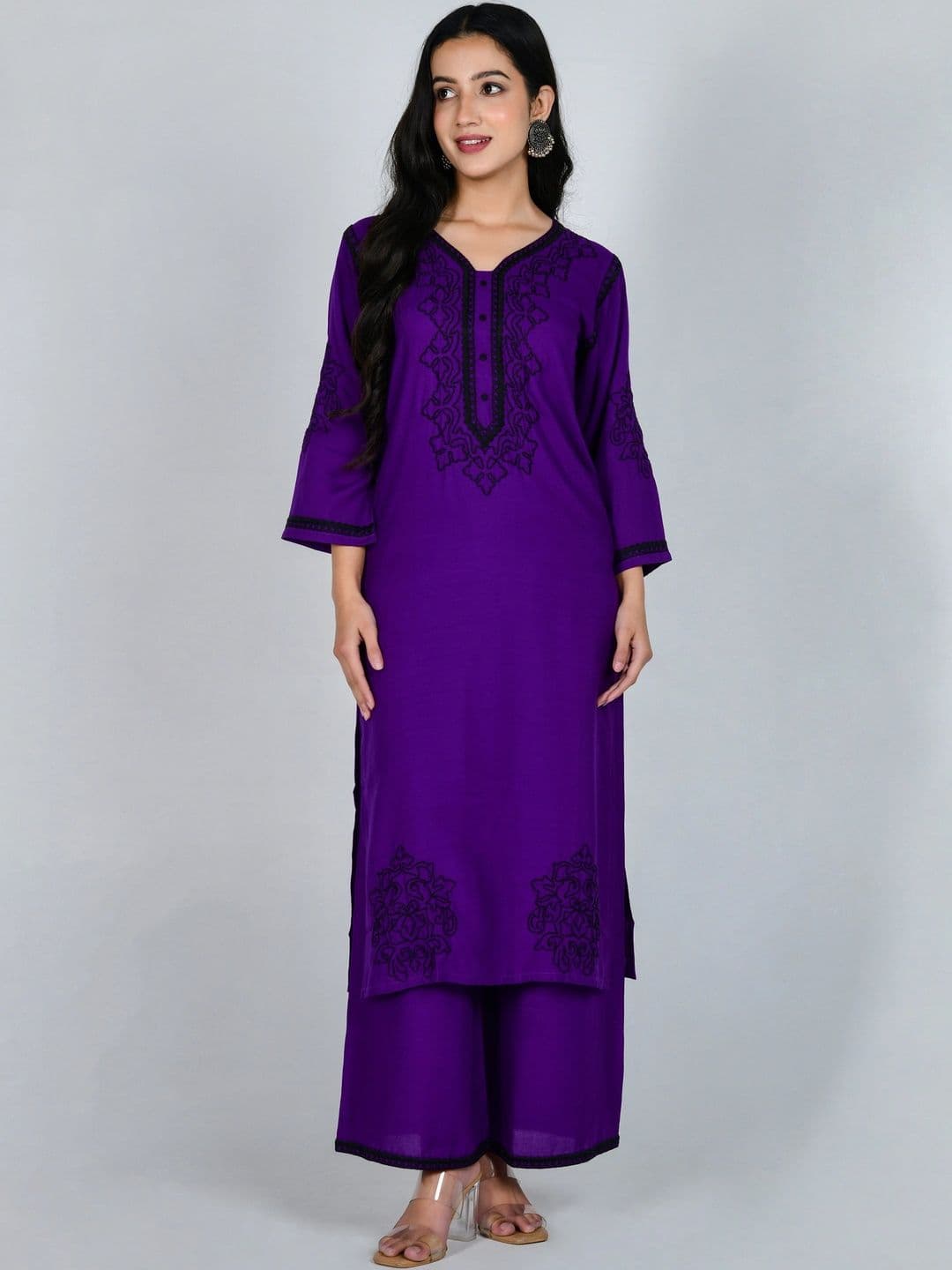 YOJINI Women Ethnic Motifs Embroidered Regular Thread Work Kurta with Palazzos thumbnail 4