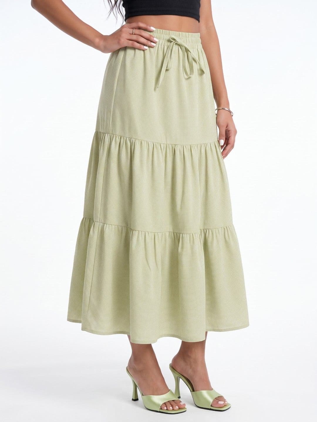 glitchez Women Textured Midi Tiered A-Line Skirt - view 1