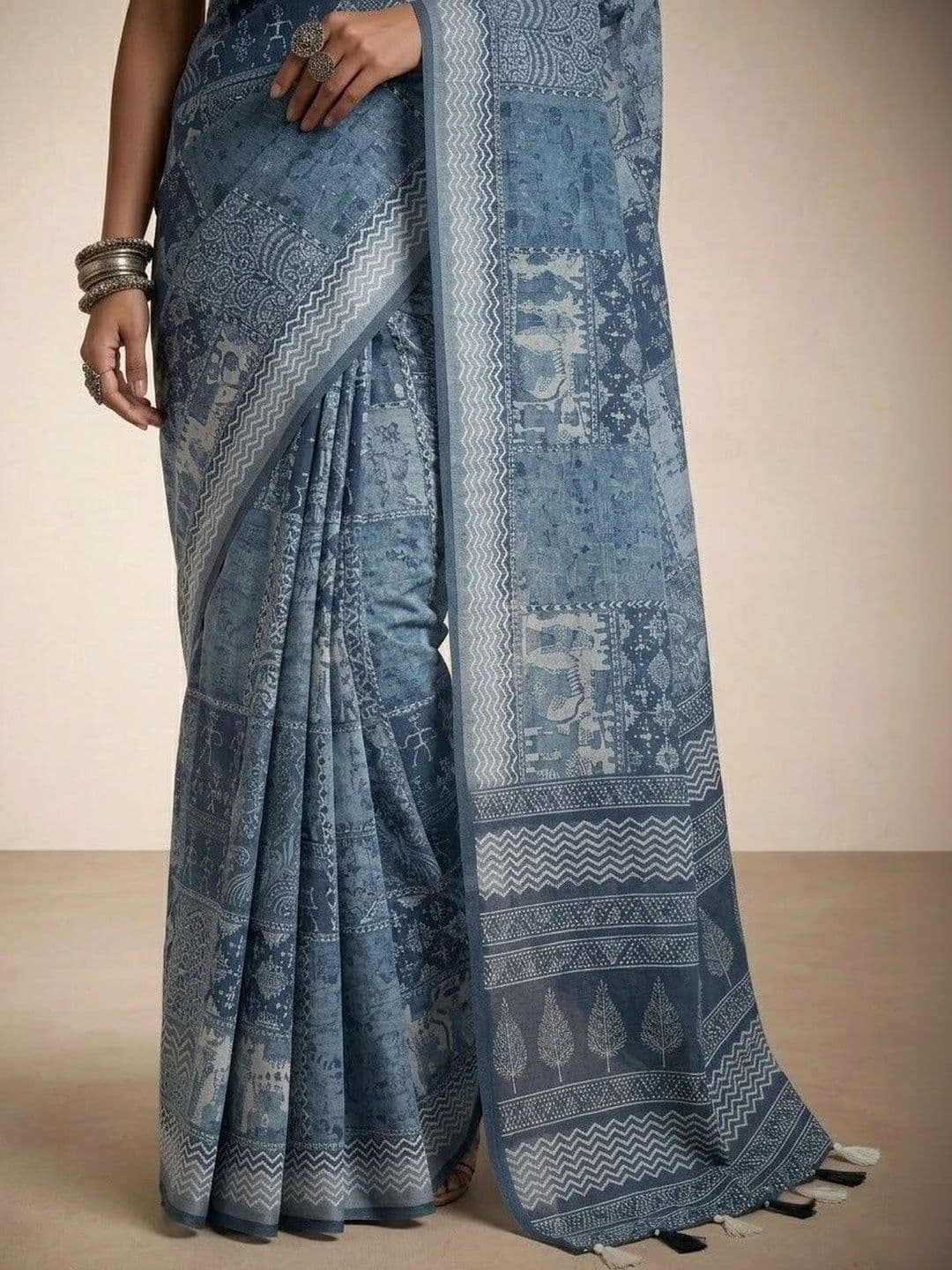 Anouk Ethnic Motifs Pure Linen Ikat Saree thumbnail 2