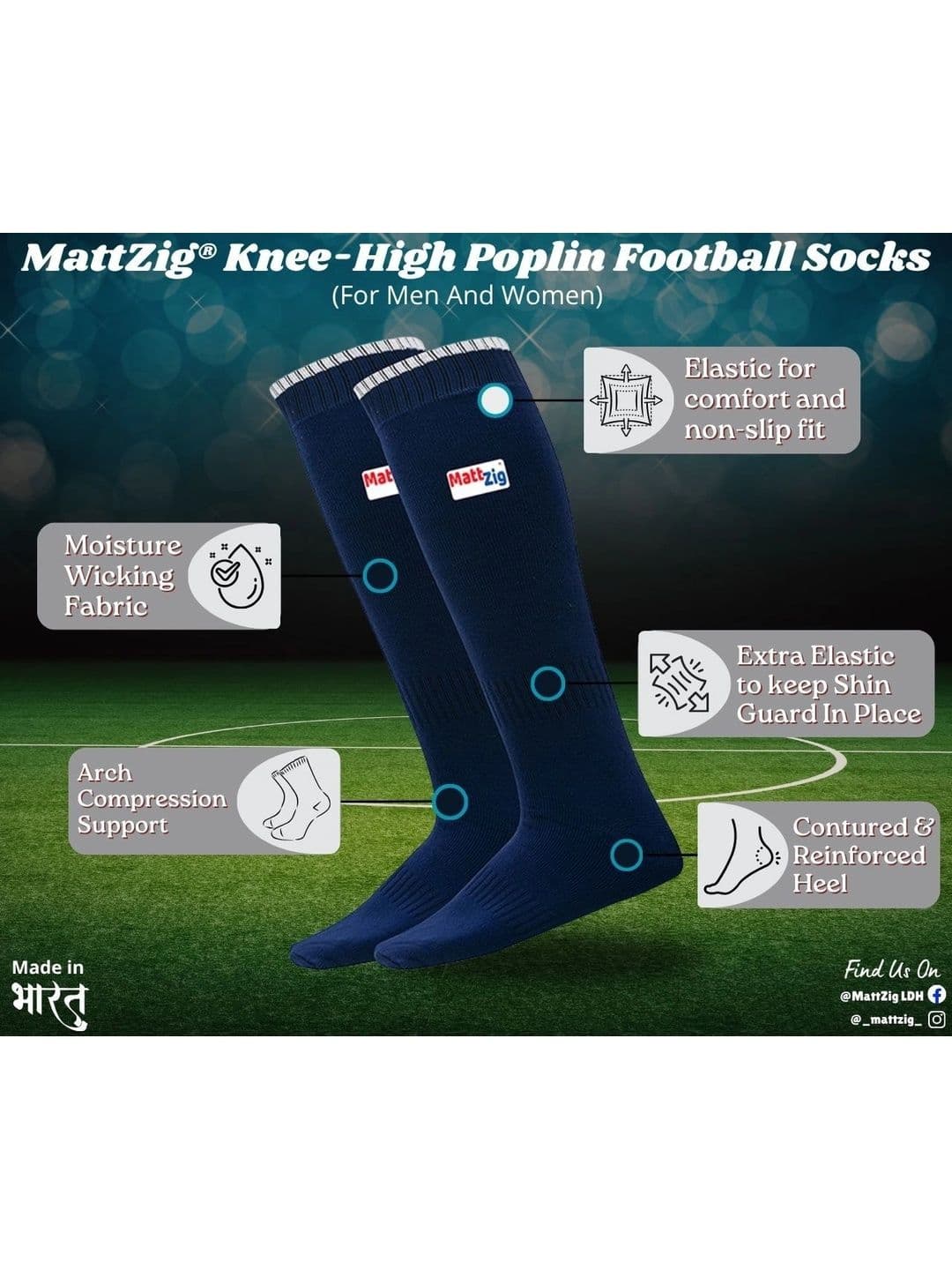 MattZig Men Cotton Blend Knee Length Socks thumbnail 3