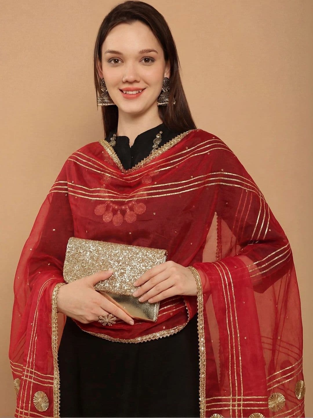 KALINI Ethnic Motifs Embroidered Organza Dupatta with Zari thumbnail 3
