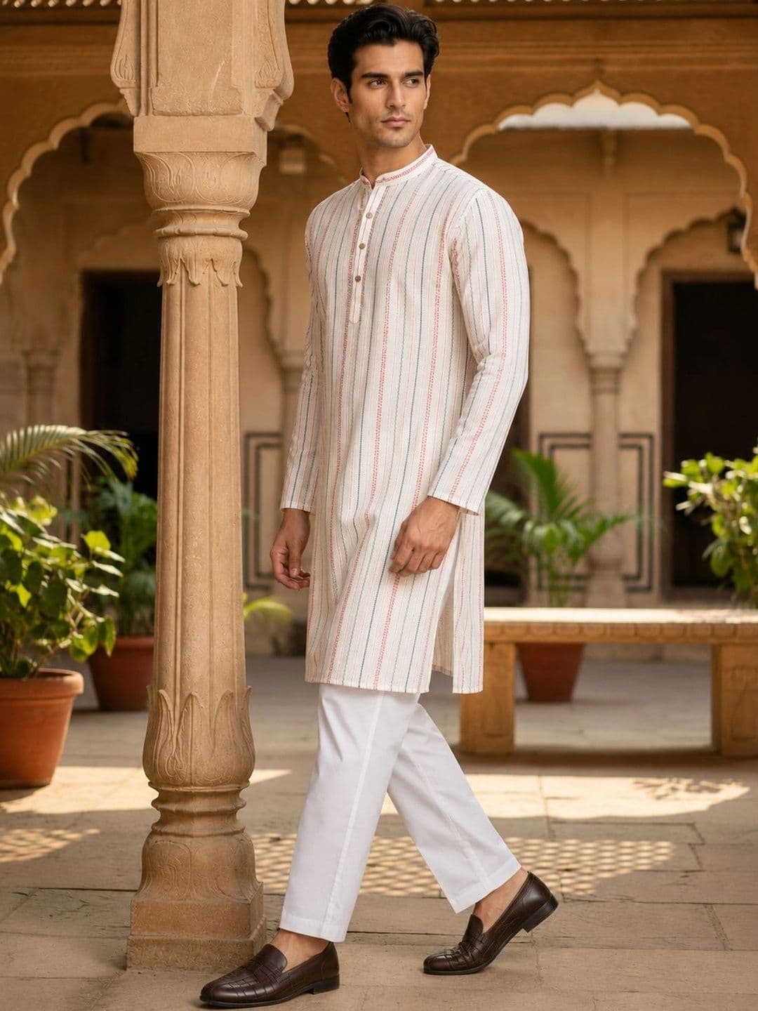 Anouk Men Cotton Striped Kurta thumbnail 4
