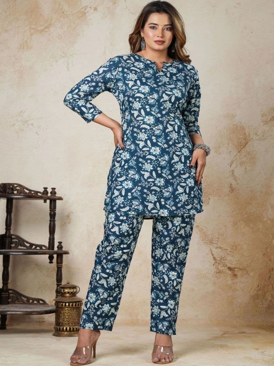 CNS FASHIONS Women Floral Printed Regular Pure Cotton Kurta with Trousers - view 1