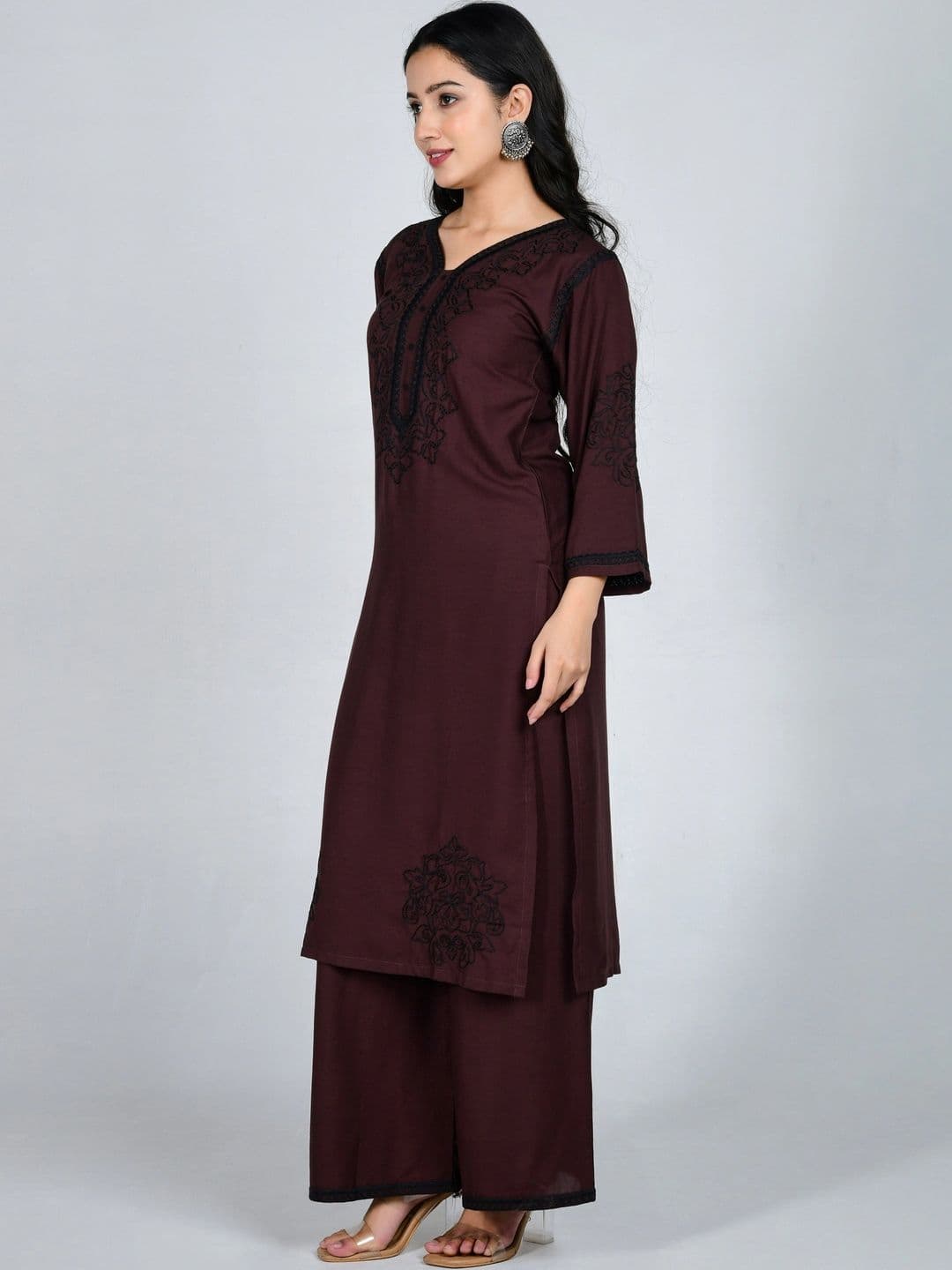 YOJINI Women Ethnic Motifs Embroidered Regular Thread Work Kurta with Palazzos thumbnail 7