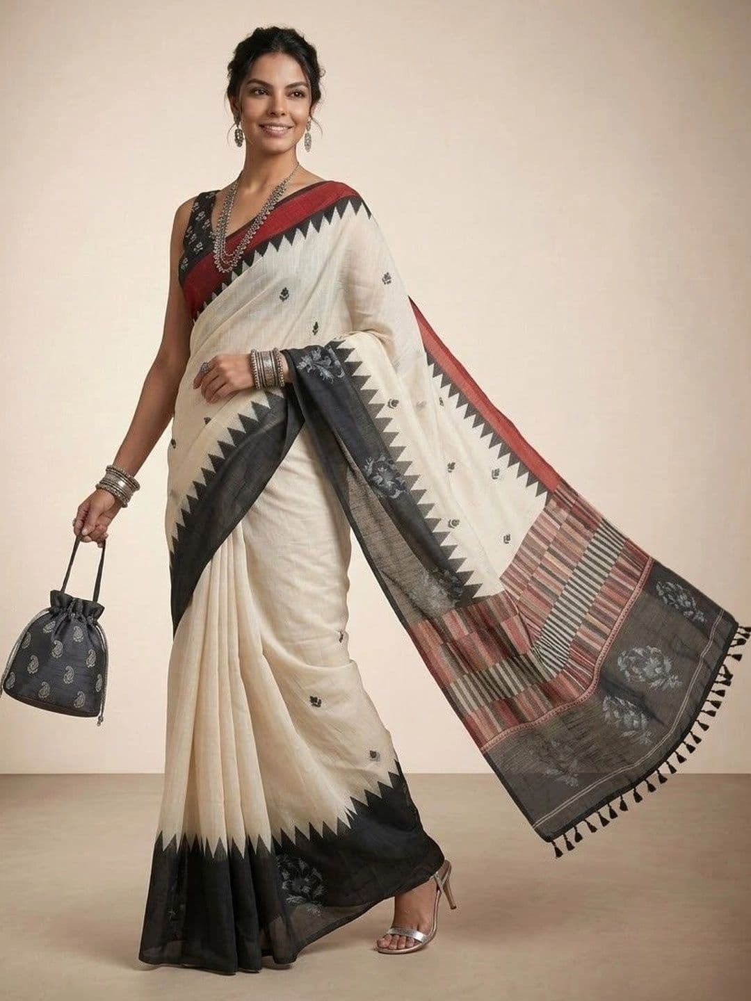 Anouk Silk Blend Ikat Saree thumbnail 5