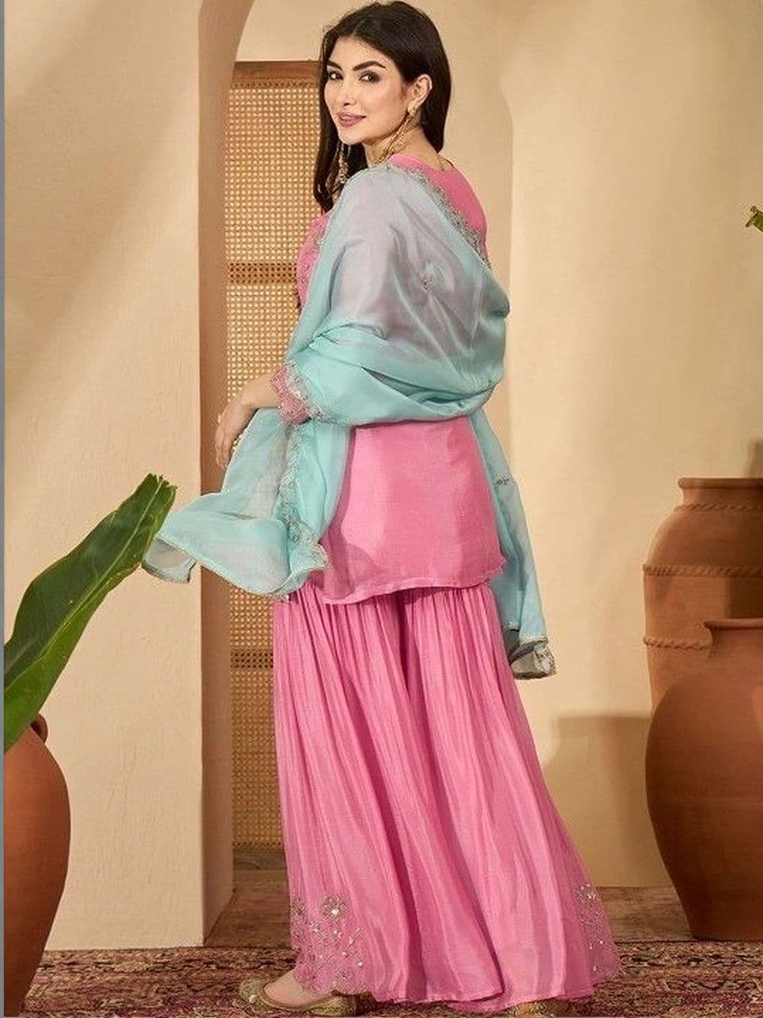 all about you Women Ethnic Motifs Embroidered Regular Sequinned Kurta with Sharara & With Dupatta thumbnail 2