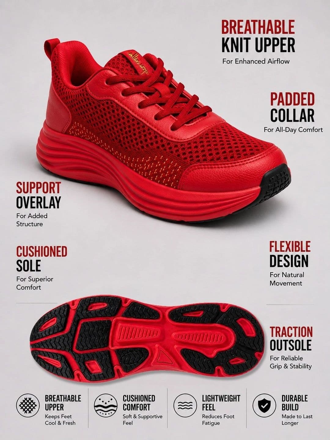 Allen Cooper Men Mesh Training or Gym Non-Marking Shoes thumbnail 4