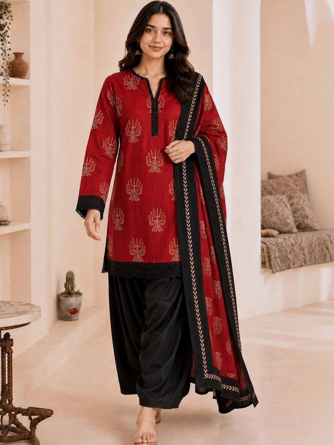 Sangria Women Ethnic Motifs Printed Regular Pure Cotton Kurta with Patiala & With Dupatta - view 1