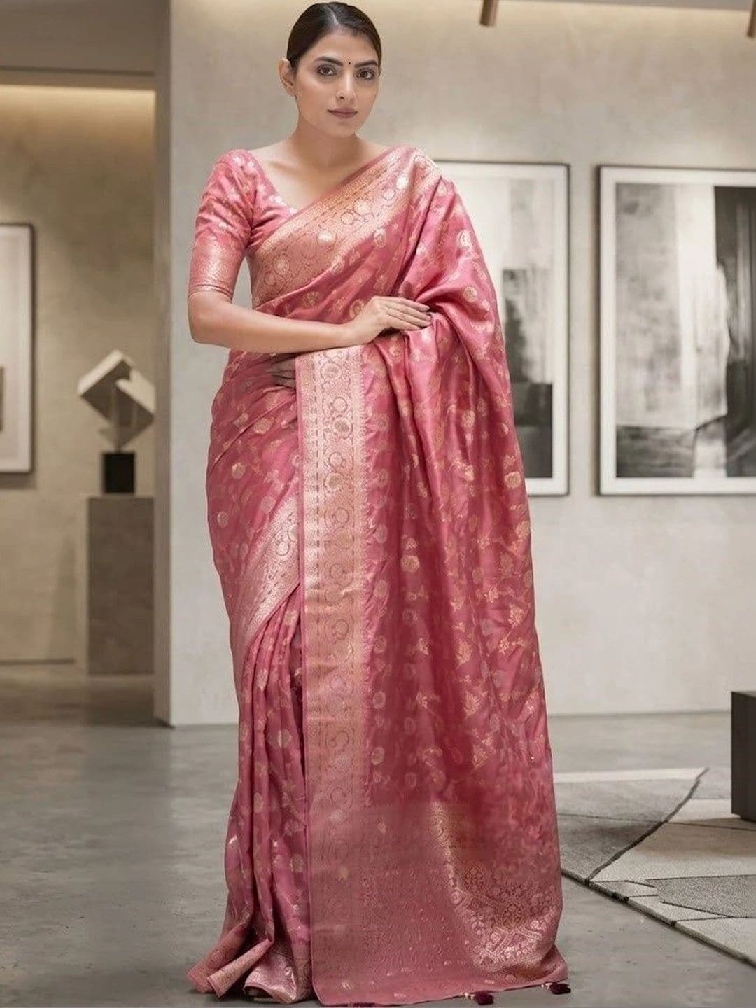 Narayan creations Woven Design Zari Art Silk Banarasi Saree - view 1