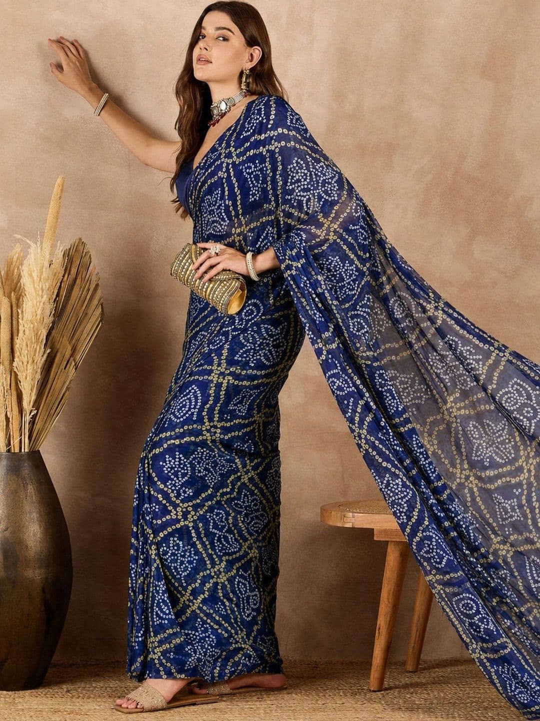 SANJANA  SILK SANJANA SILK Bandhani Pure Georgette Saree thumbnail 4