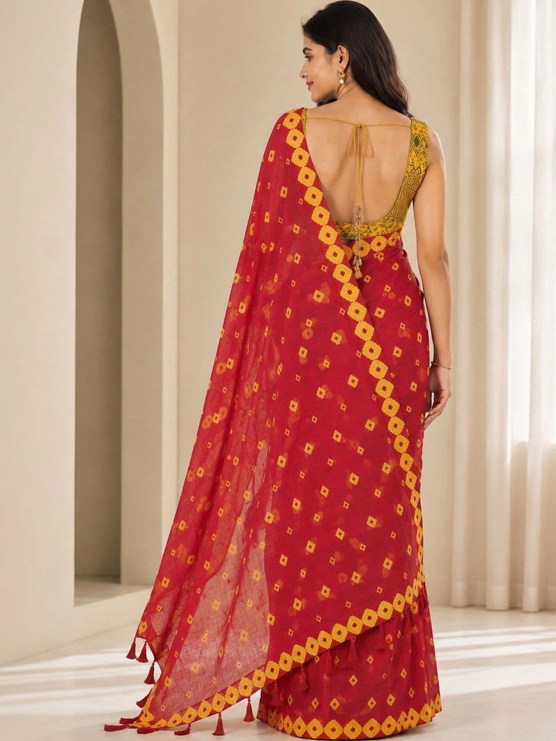RAJHANS ENTERPRISE Bandhani Pure Linen Saree thumbnail 2