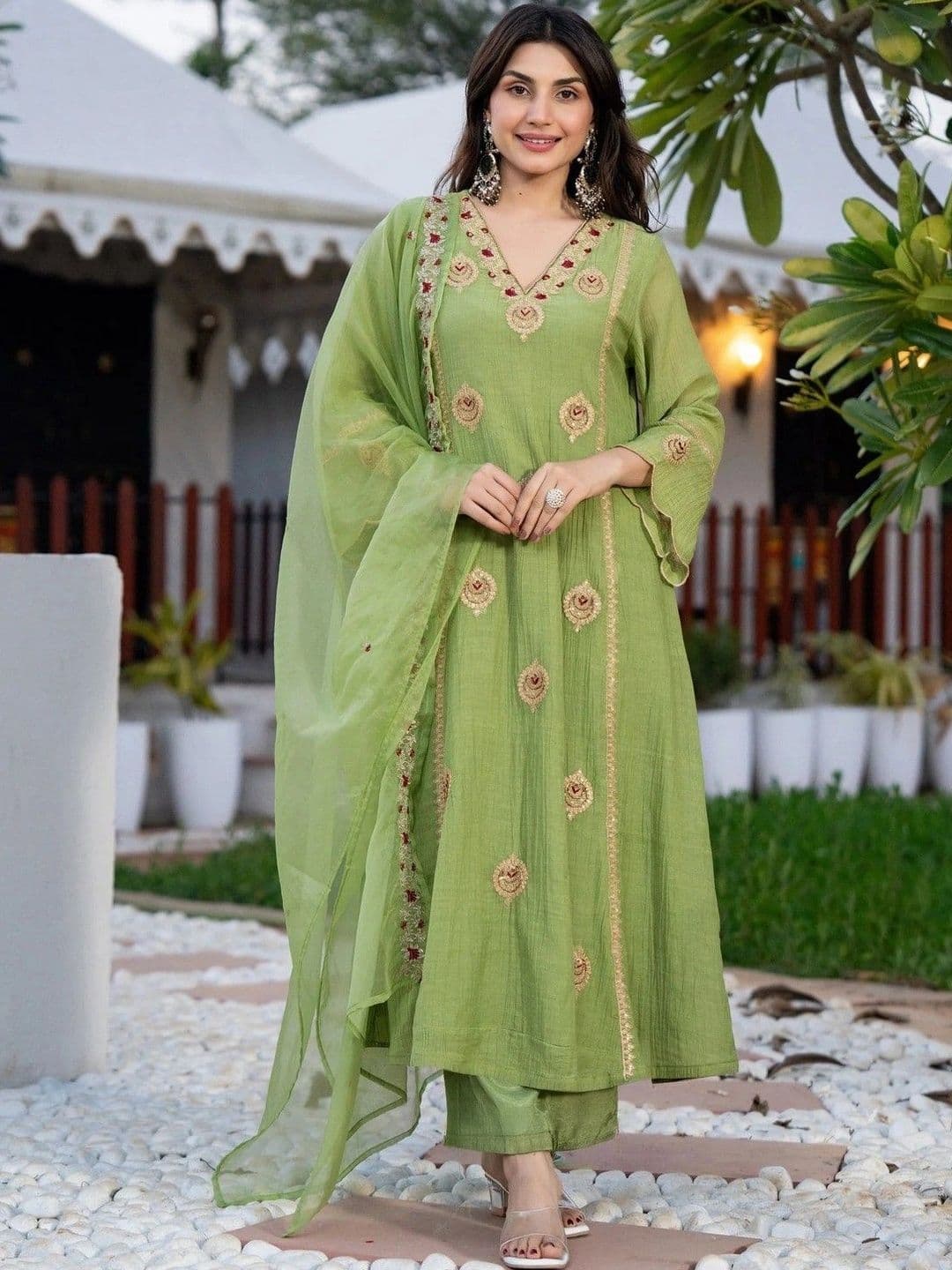 all about you Women Ethnic Motifs Embroidered Regular Kurta with Trousers & With Dupatta thumbnail 5