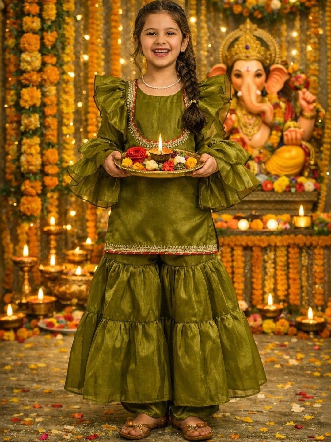 Poppy & Munchkin Girls Embellished Thread Work Ready to Wear Lehenga thumbnail 4