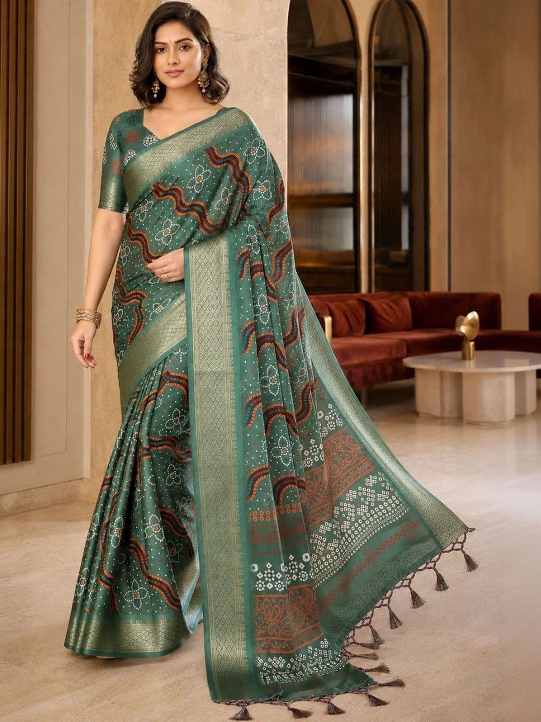 IKSHARA Bandhani Silk Cotton Saree thumbnail 3