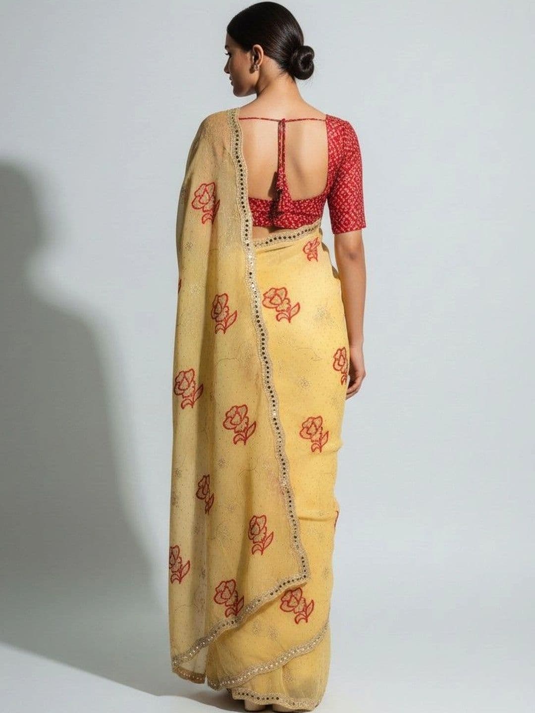 SmileyFashion Floral Poly Georgette Saree thumbnail 3