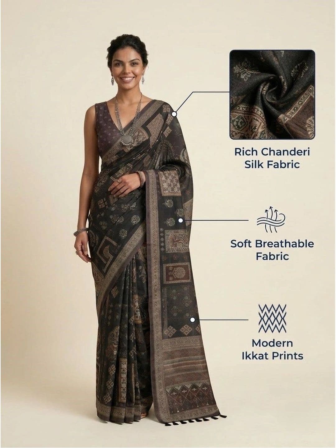 Anouk Ethnic Motifs Art Silk Ikat Saree thumbnail 2