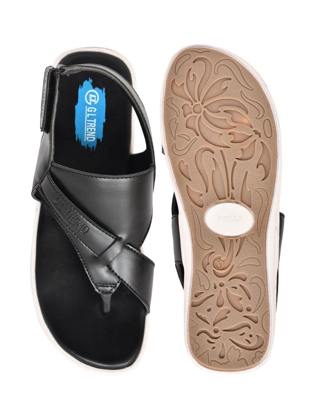 G L Trend Men Leather Comfort Casual Velcro Black Sandals thumbnail 6