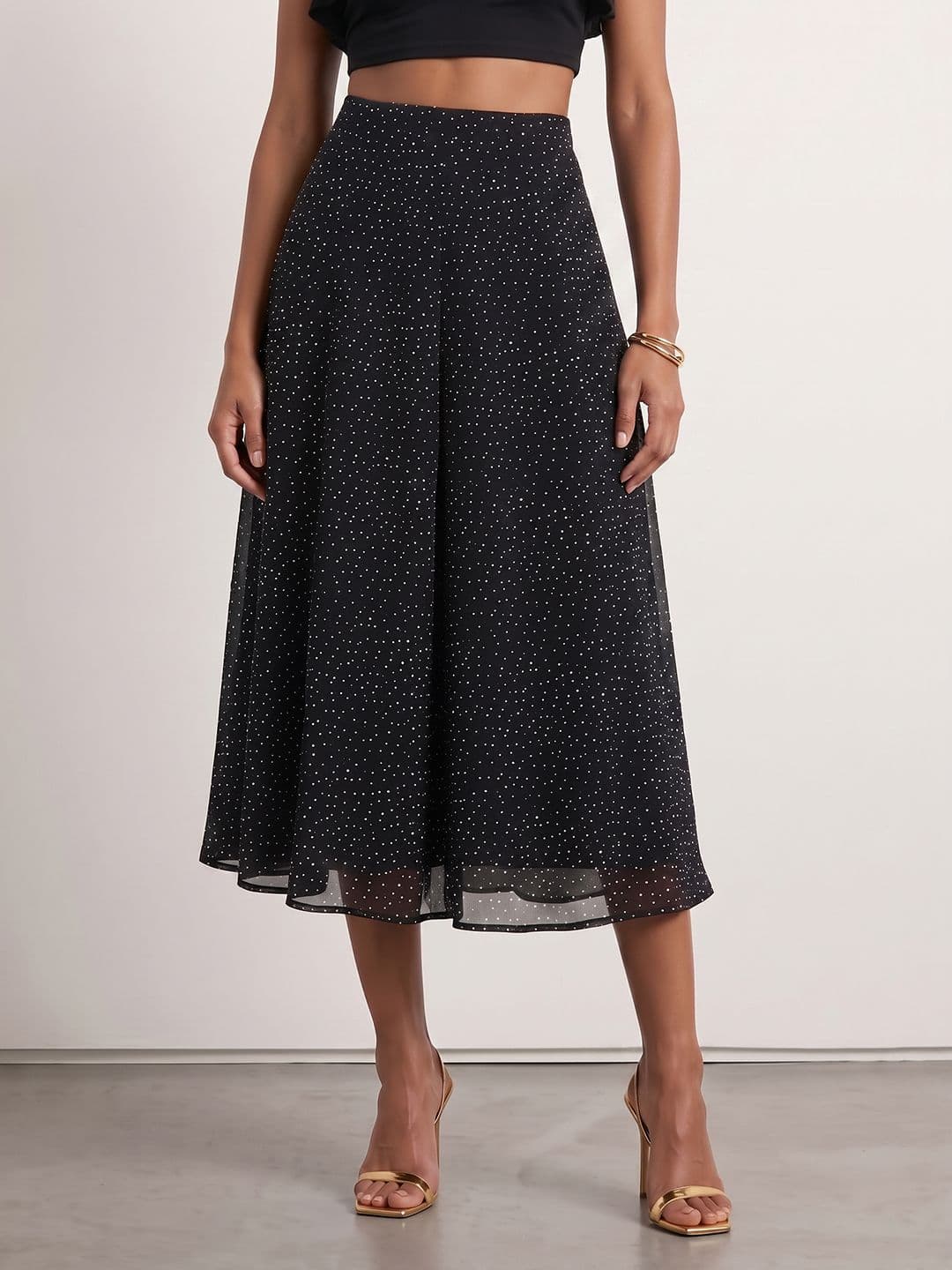 Phosphorus Women Polka Dots Printed Midi A-Line Skirt - view 1