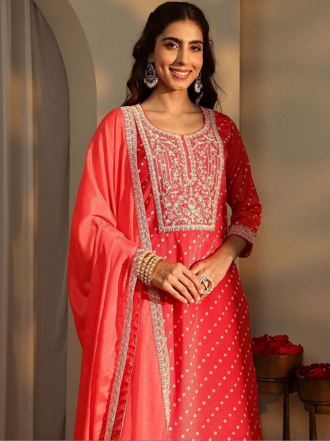 Libas Women Ethnic Motifs Printed Regular Thread Work Kurta with Trousers & With Dupatta thumbnail 6