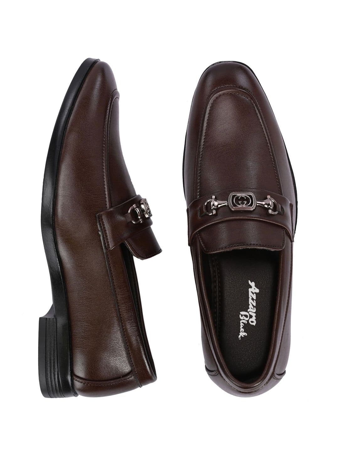 Azzaro Black Synthetic Leather Round Toe Slip-On Formal Loafers thumbnail 2