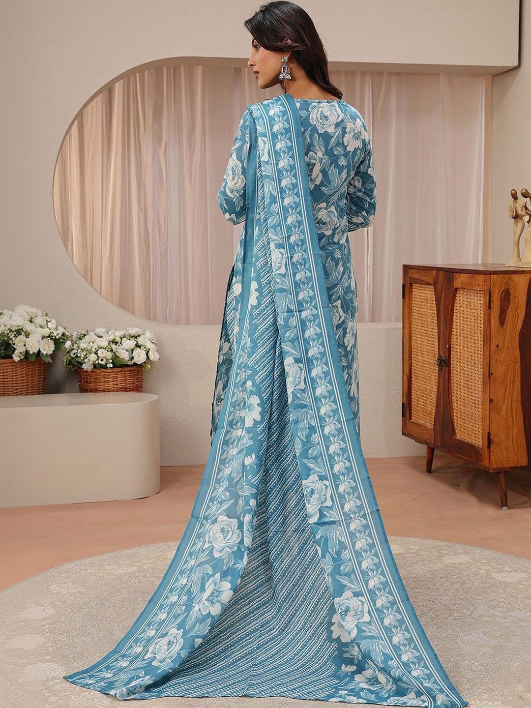 Gerua By Libas Libas Blue Floral Printed Straight Suit Set thumbnail 3