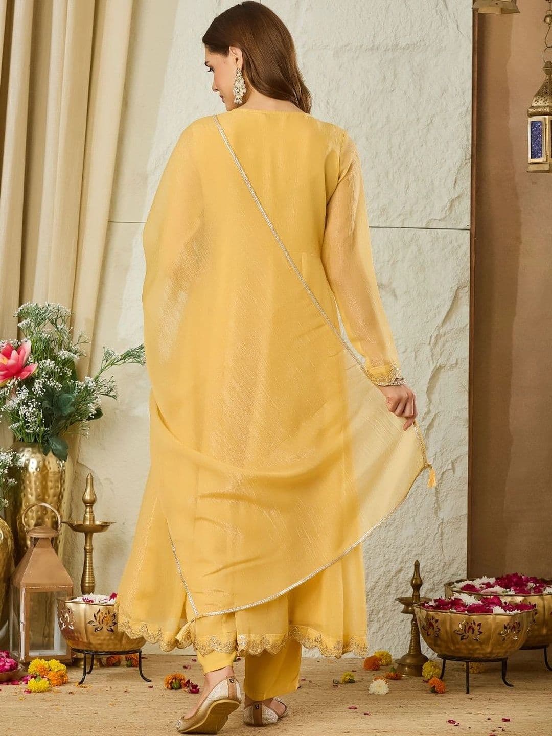 MOKOSH Women Ethnic Motifs Embroidered Empire Sequinned Pure Silk Kurta with Trousers & With Dupatta thumbnail 7