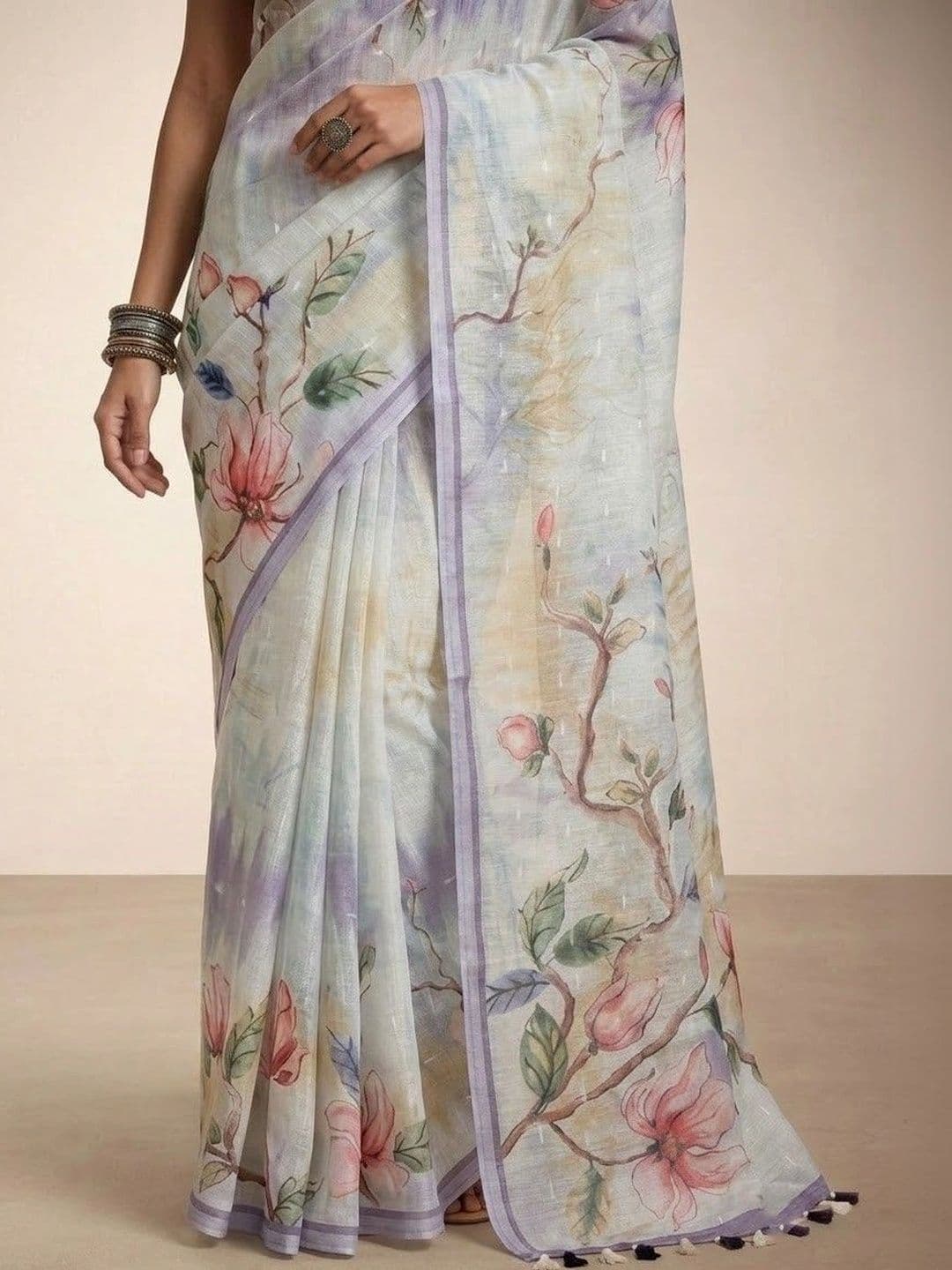 Anouk Floral Linen Blend Saree thumbnail 7