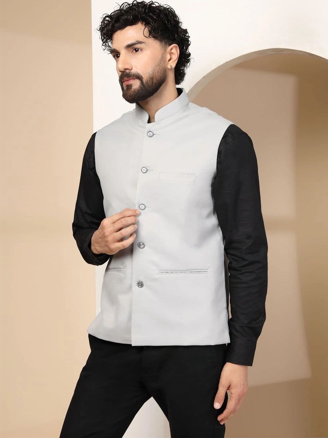 Vastraa Fusion Men Pure Cotton Mandarin Collar Nehru Jackets thumbnail 2