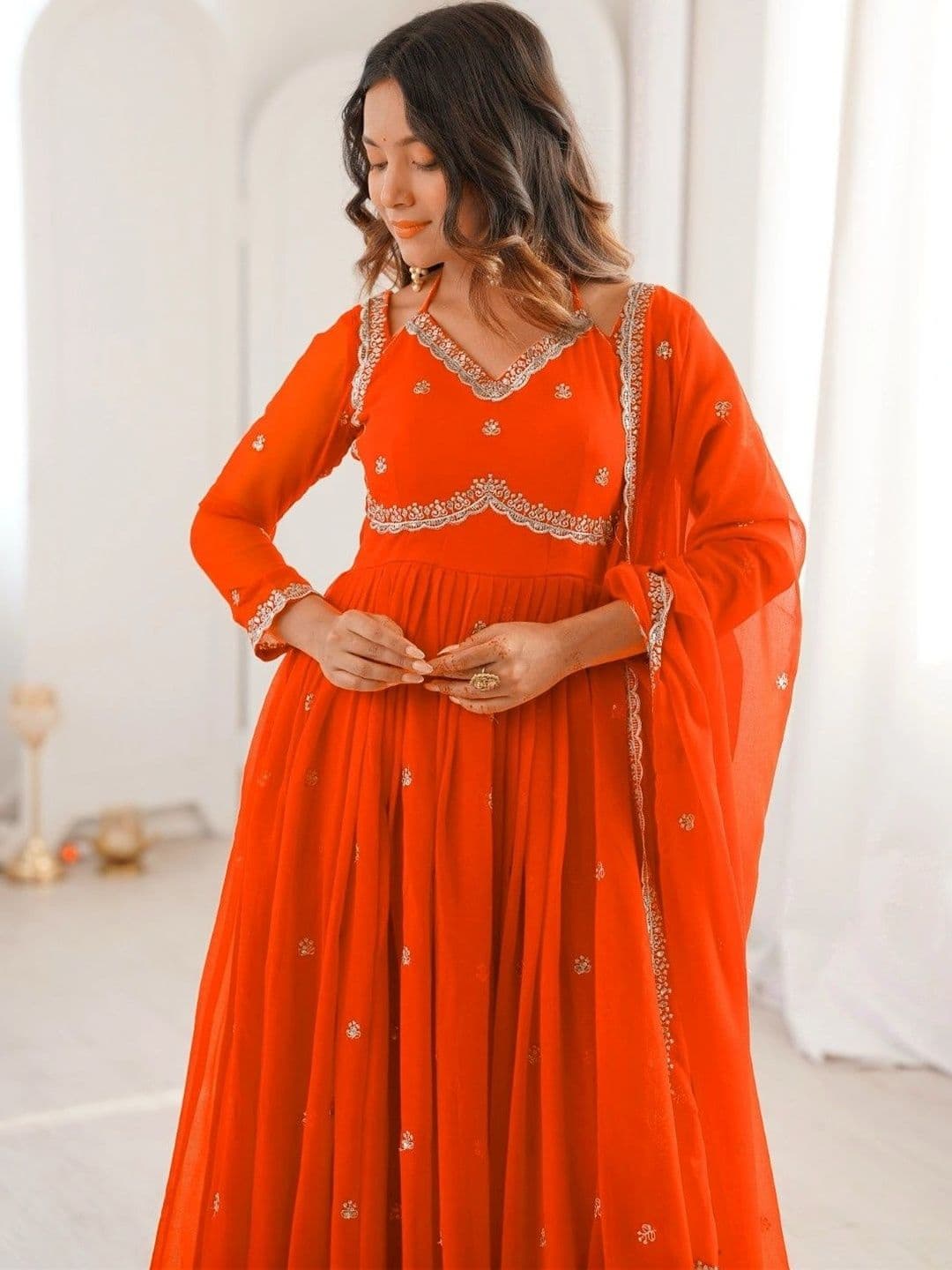 Frenzy Fusion Women Ethnic Motifs Empire Gotta Patti Kurta with Palazzos & With Dupatta thumbnail 6