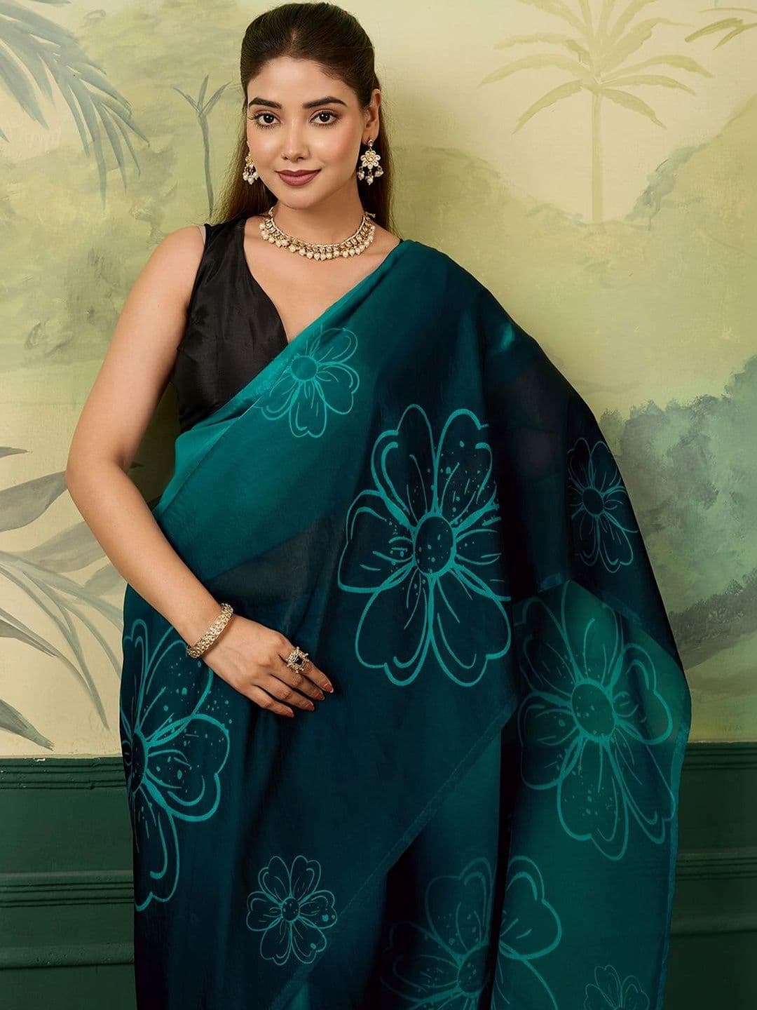 all about you Floral Satin Designer Saree thumbnail 6
