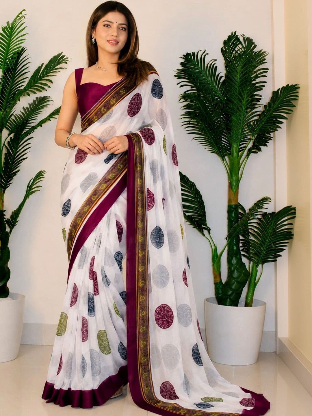 SANJANA SILK SANJANA SILK Polka Dot Pure Georgette Saree - view 1