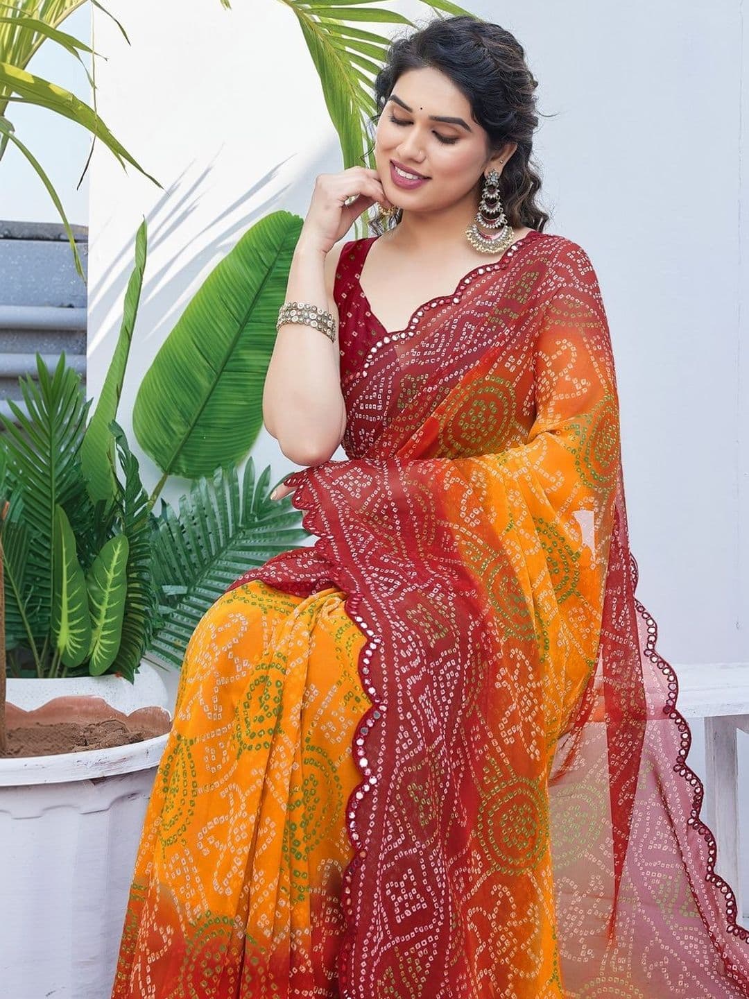 Subham Bandhani Mirror Work Poly Georgette Bandhani Saree thumbnail 7
