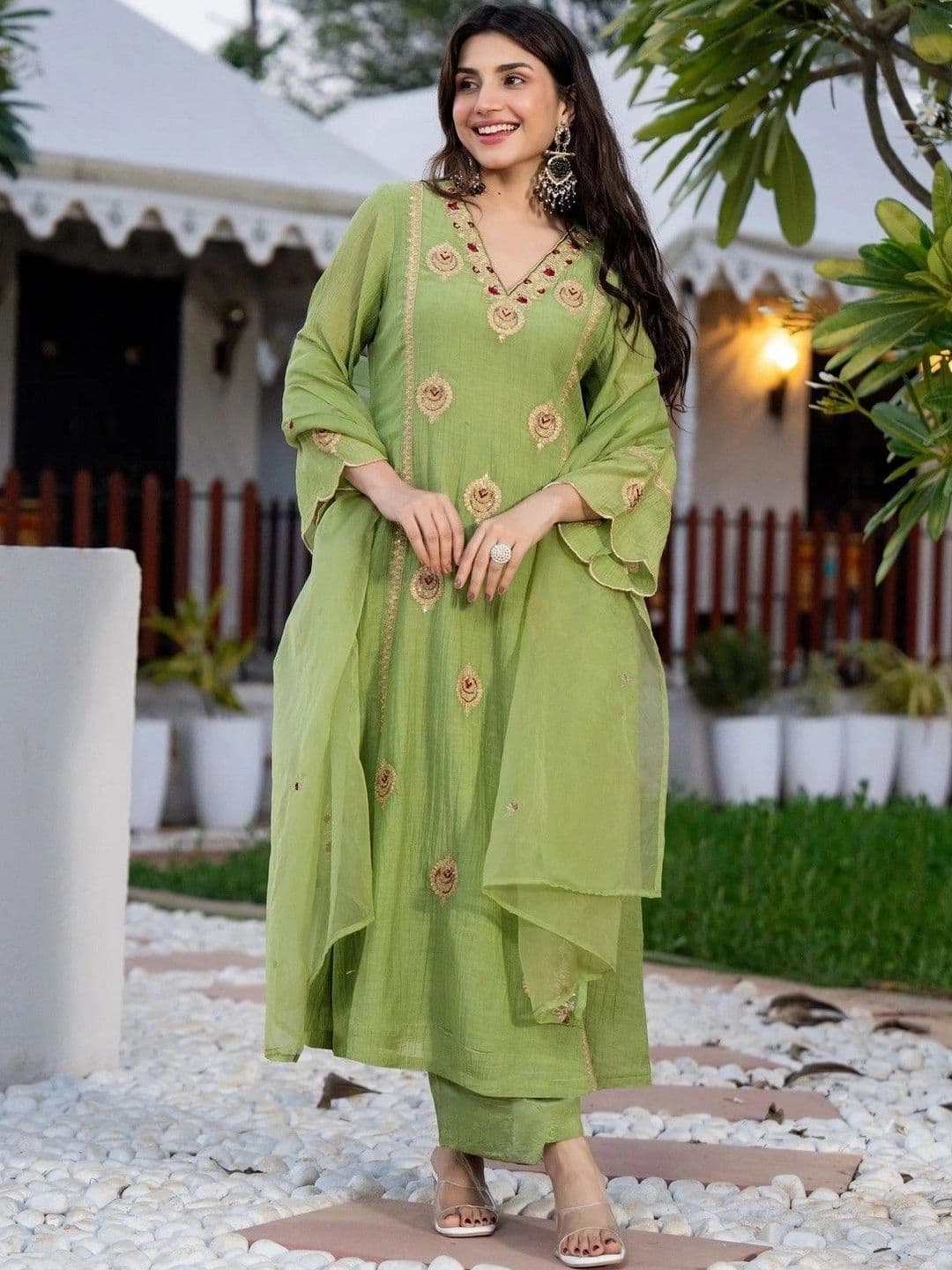 all about you Women Ethnic Motifs Embroidered Regular Kurta with Trousers & With Dupatta - view 1