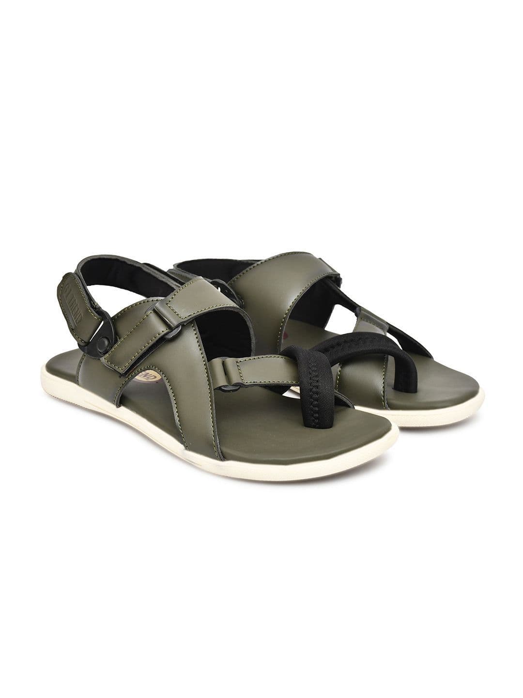 G L Trend Men Leather Comfort Olive Sandals with velcro closure thumbnail 3