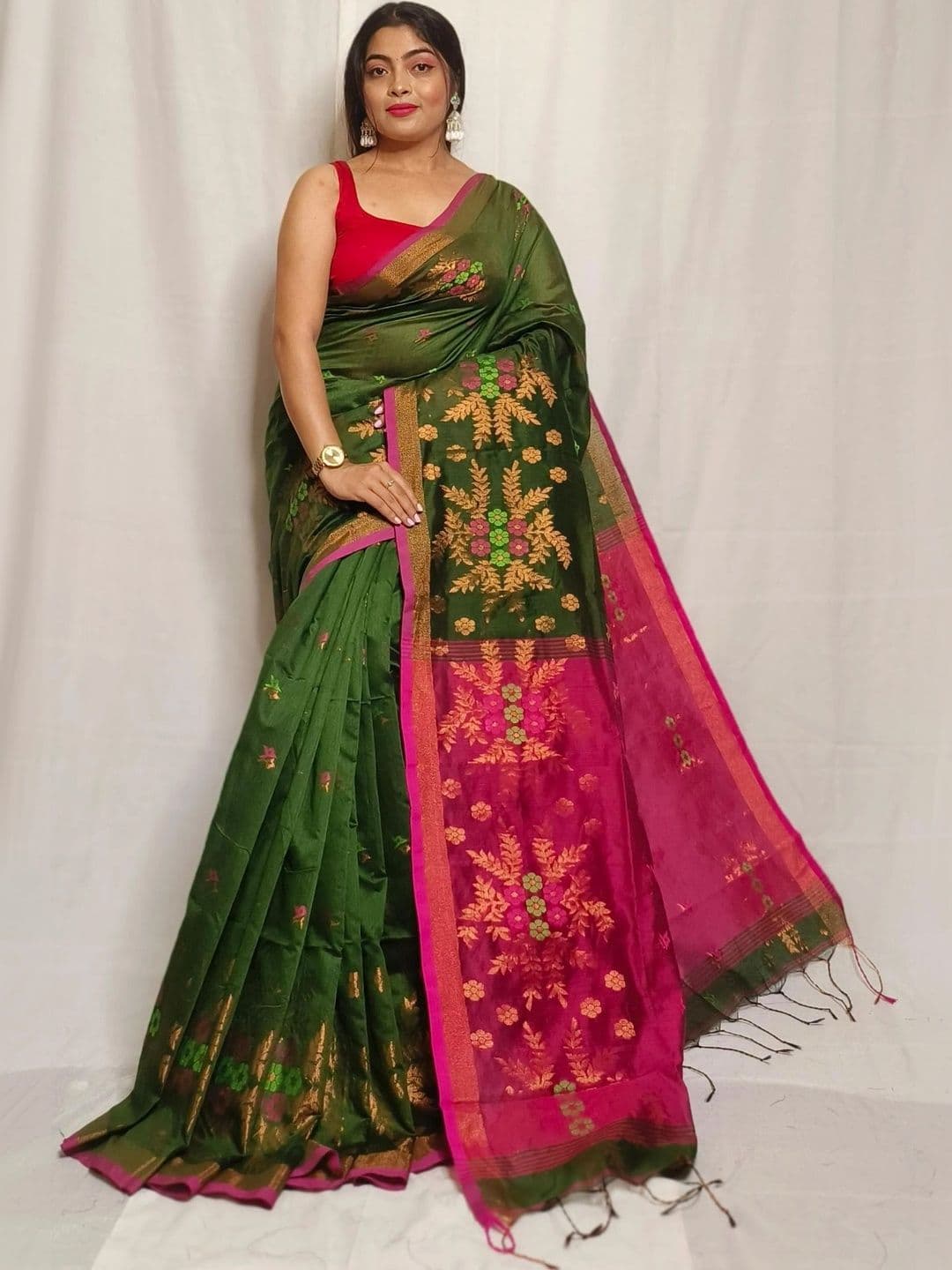 MRITTIKA LOOMS Woven Design Zari Pure Cotton Saree thumbnail 3