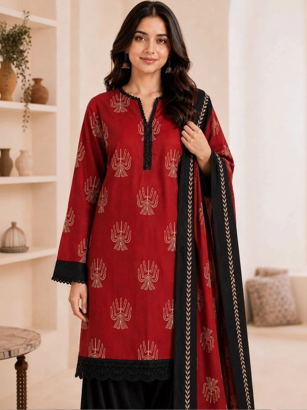 Sangria Women Ethnic Motifs Printed Regular Pure Cotton Kurta with Patiala & With Dupatta thumbnail 4