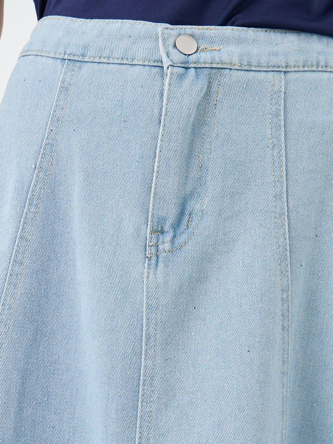 Styli Women Cotton Indigo Midi A-Line Skirt thumbnail 2
